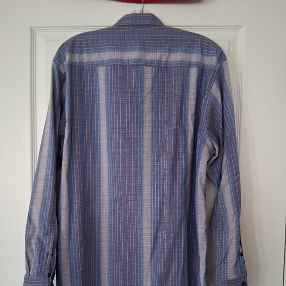Tommy Bahama Shirt Men Large Purple Stripe Silk Cotton Blend Long Sleeve - Picture 2 of 7